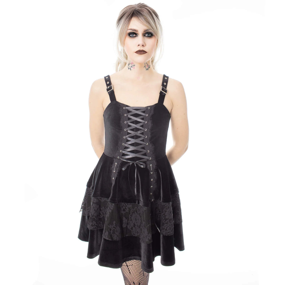 Schwarzes Kleid NERISSA DRESS Black mit Schnürung von Poizen Industries