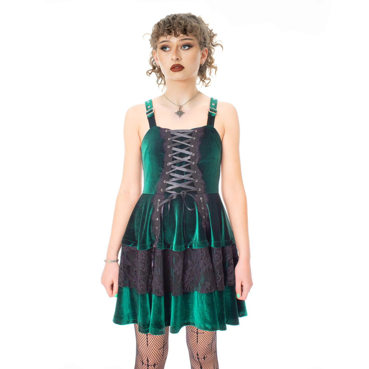 Grünes Kleid NERISSA DRESS Green mit Schnürung von Poizen Industries