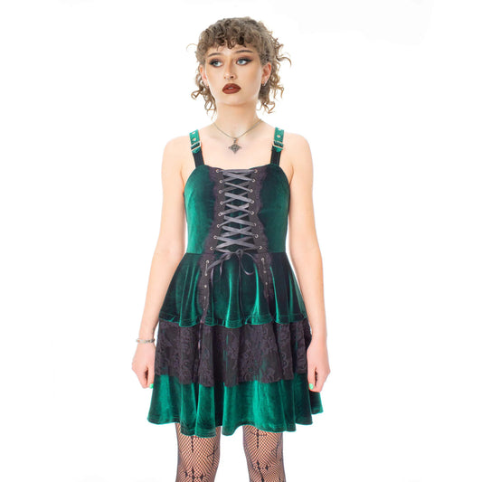 Grünes Kleid NERISSA DRESS Green mit Schnürung von Poizen Industries