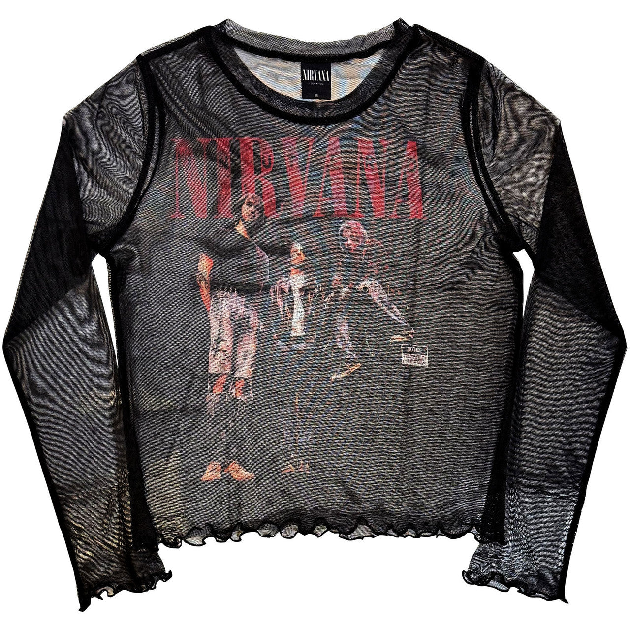 Nirvana Band Photo Ladies Long Sleeve Mesh Crop Top