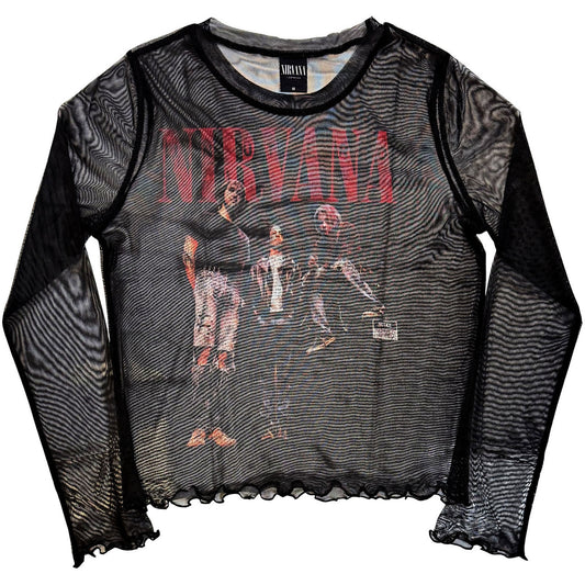 Nirvana Band Photo Ladies Long Sleeve Mesh Crop Top