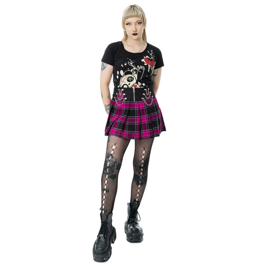 Schwarzer, kurzer Rock NIXIE SKIRT mit Tartanmuster und Zierketten von Heartless