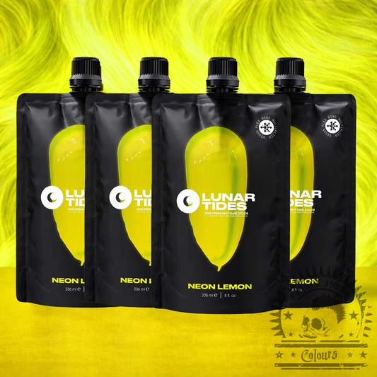 Vier semi-permanente UV-Haartönungen 4er-Sparset Neon Lemon in dem Farbton Neongelb von Lunar Tides