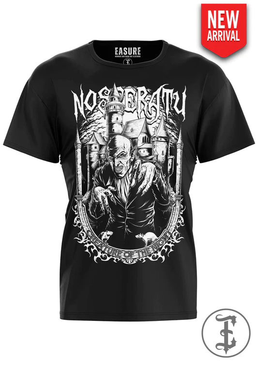 Schwarzes Nosferatu Shirt mit Vampir- und Schloss-Print von EASURE
