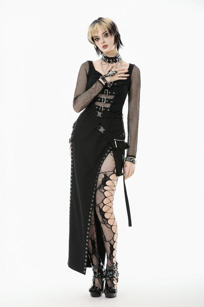 Schwarzer Rock Nerve Split Skirt mit Zierösen von Dark In Love