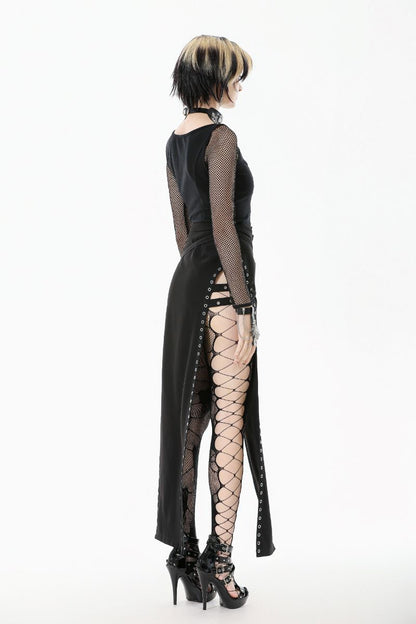 Schwarzer Rock Nerve Split Skirt mit Zierösen von Dark In Love