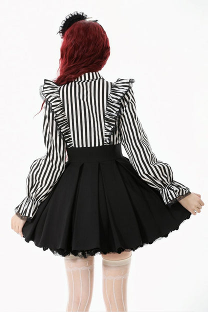 Schwarzes/Weißes kurzes Kleid Noctem Academy Dress mit Streifenmuster von Dark In Love