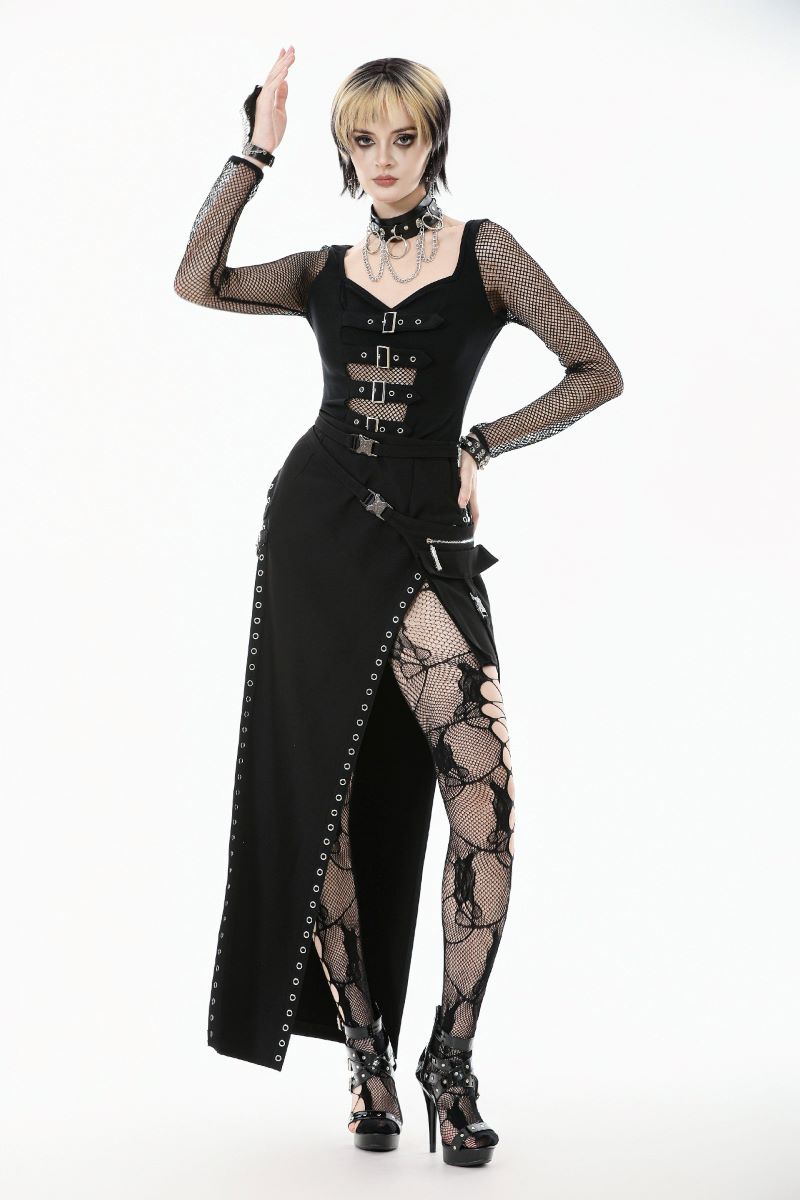 Schwarzes Shirt Noi Mesh top mit Netzelementen von Dark In Love