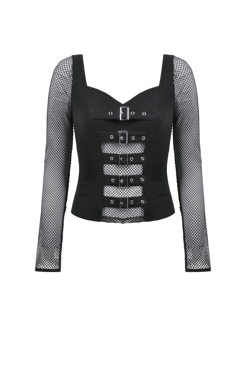 Schwarzes Shirt Noi Mesh top mit Netzelementen von Dark In Love
