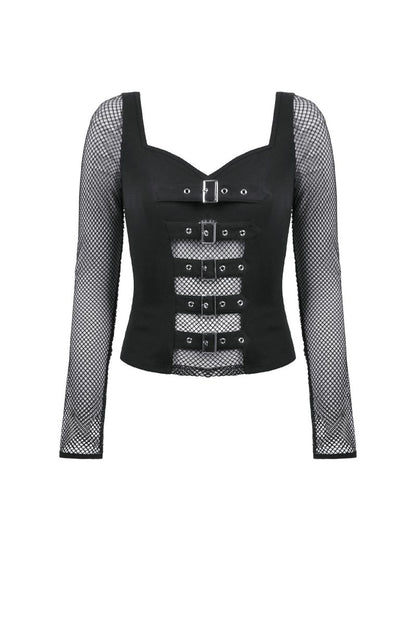 Schwarzes Shirt Noi Mesh top mit Netzelementen von Dark In Love