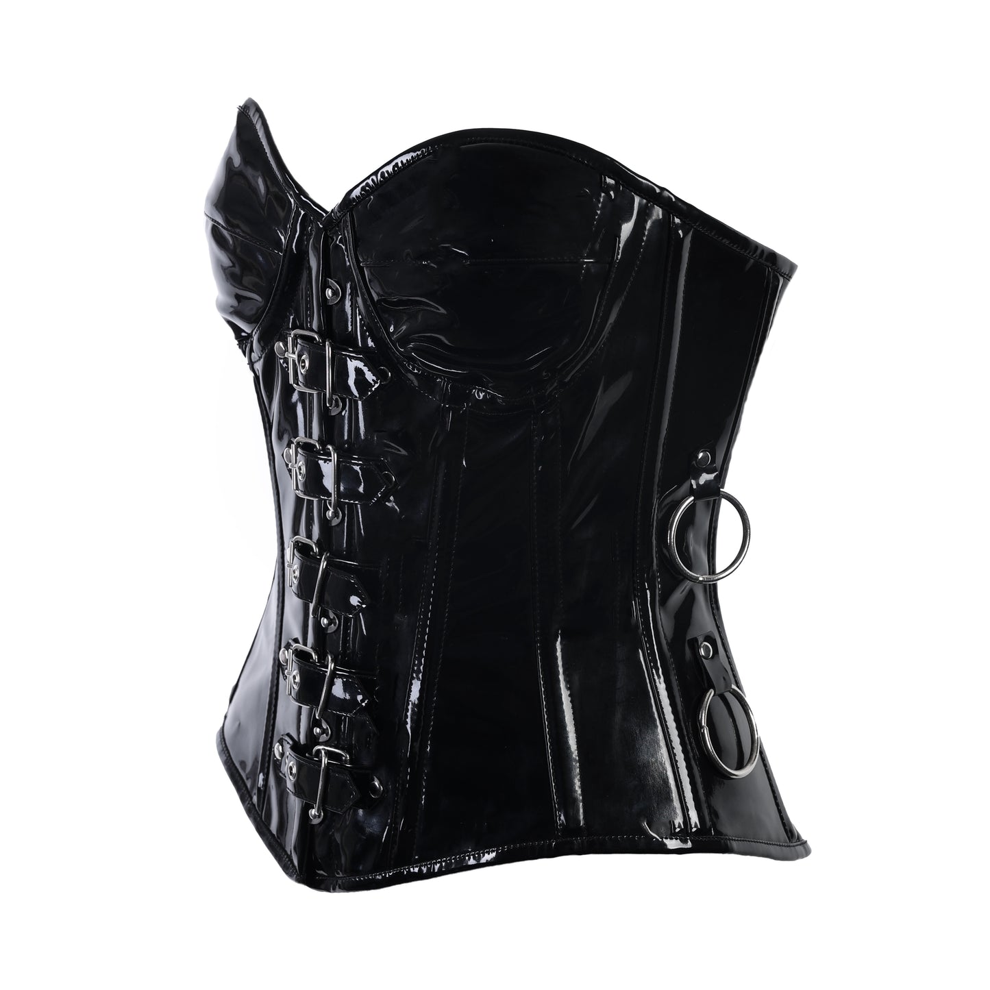 Schwarze, glänzende Corsage O-Ring Corset PVC von Azzazzinz