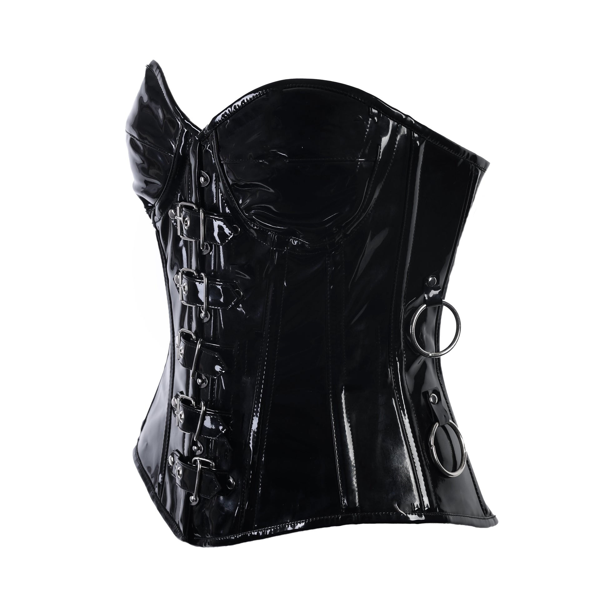 Schwarze, glänzende Corsage O-Ring Corset PVC von Azzazzinz
