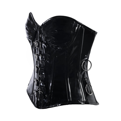 Schwarze, glänzende Corsage O-Ring Corset PVC von Azzazzinz