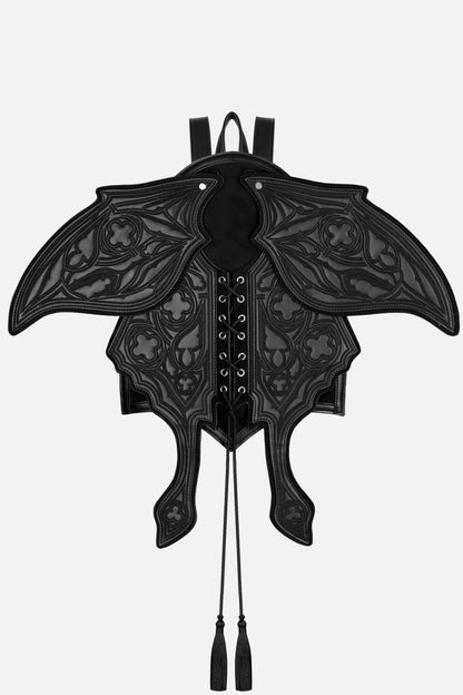 Schwarzer Rucksack OBSIDIAN MOTH BACKPACK mit beweglichen Mottenflügeln von Restyle
