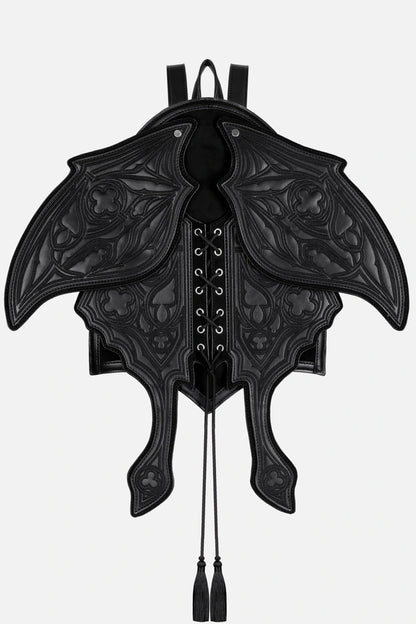 Schwarzer Rucksack OBSIDIAN MOTH BACKPACK mit beweglichen Mottenflügeln von Restyle