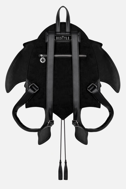 Schwarzer Rucksack OBSIDIAN MOTH BACKPACK mit beweglichen Mottenflügeln von Restyle