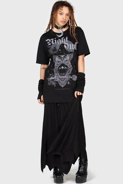 Schwarzes OCCULT SOUL T-SHIRT mit Eulenprint und vielen Details von Killstar