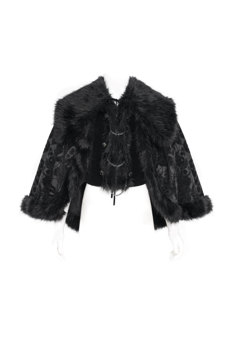 Kurze Umhangjacke Obsidian Sovereign Capelet Jacket&nbsp;mit Kunstfell von Devil Fashion