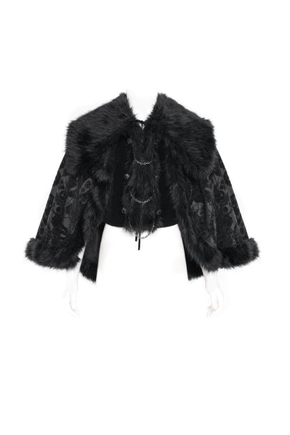 Kurze Umhangjacke Obsidian Sovereign Capelet Jacket&nbsp;mit Kunstfell von Devil Fashion