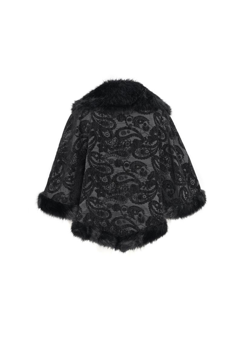 Kurze Umhangjacke Obsidian Sovereign Capelet Jacket&nbsp;mit Kunstfell von Devil Fashion