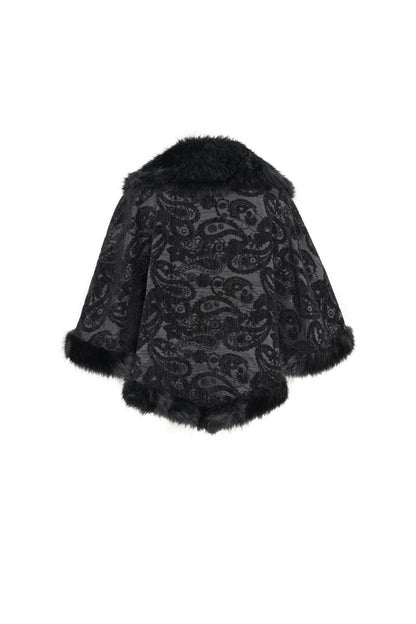 Kurze Umhangjacke Obsidian Sovereign Capelet Jacket&nbsp;mit Kunstfell von Devil Fashion