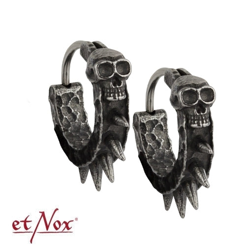 Schwarze Ohrringe Spikes mit Totenkopf mit Scharnier von etNox