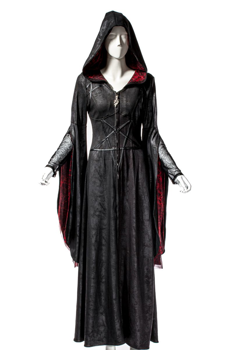 Schwarzes Mantelkleid Witches Insignia Coat mit Reißverschluss an der Vorderseite von RNG