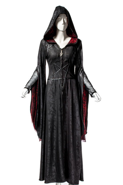 Schwarzes Mantelkleid Witches Insignia Coat mit Reißverschluss an der Vorderseite von RNG