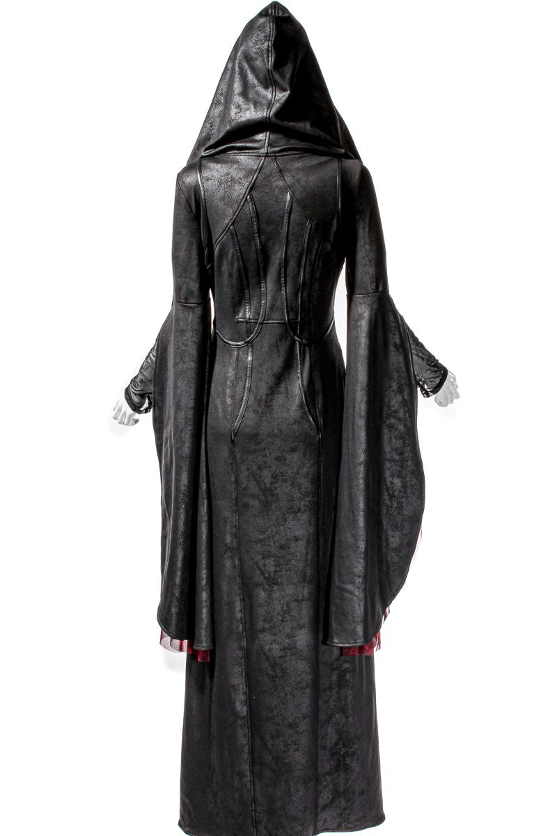 Schwarzes Mantelkleid Witches Insignia Coat mit Reißverschluss an der Vorderseite von RNG