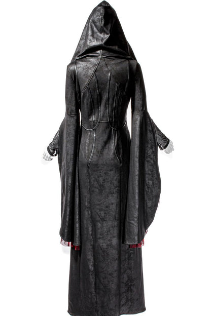 Schwarzes Mantelkleid Witches Insignia Coat mit Reißverschluss an der Vorderseite von RNG