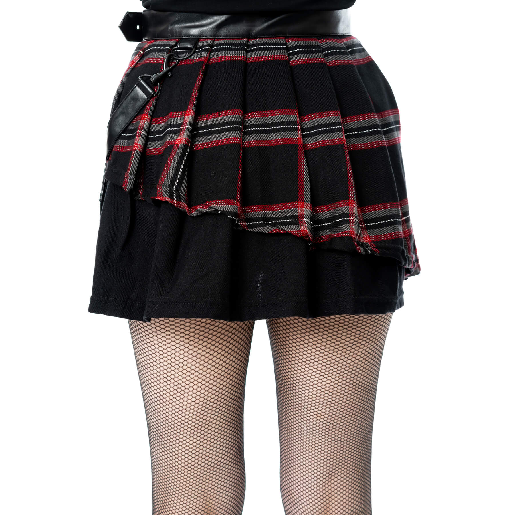 Schwarzer Rock PHANTOM HIGHLANDER SKIRT mit Tartanmuster und Seitentasche von Poizen Industries