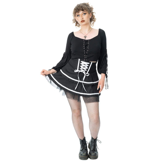 Schwarzer Rock PHANTOM WALTZ SKIRT mit Schnürung von Poizen Industries
