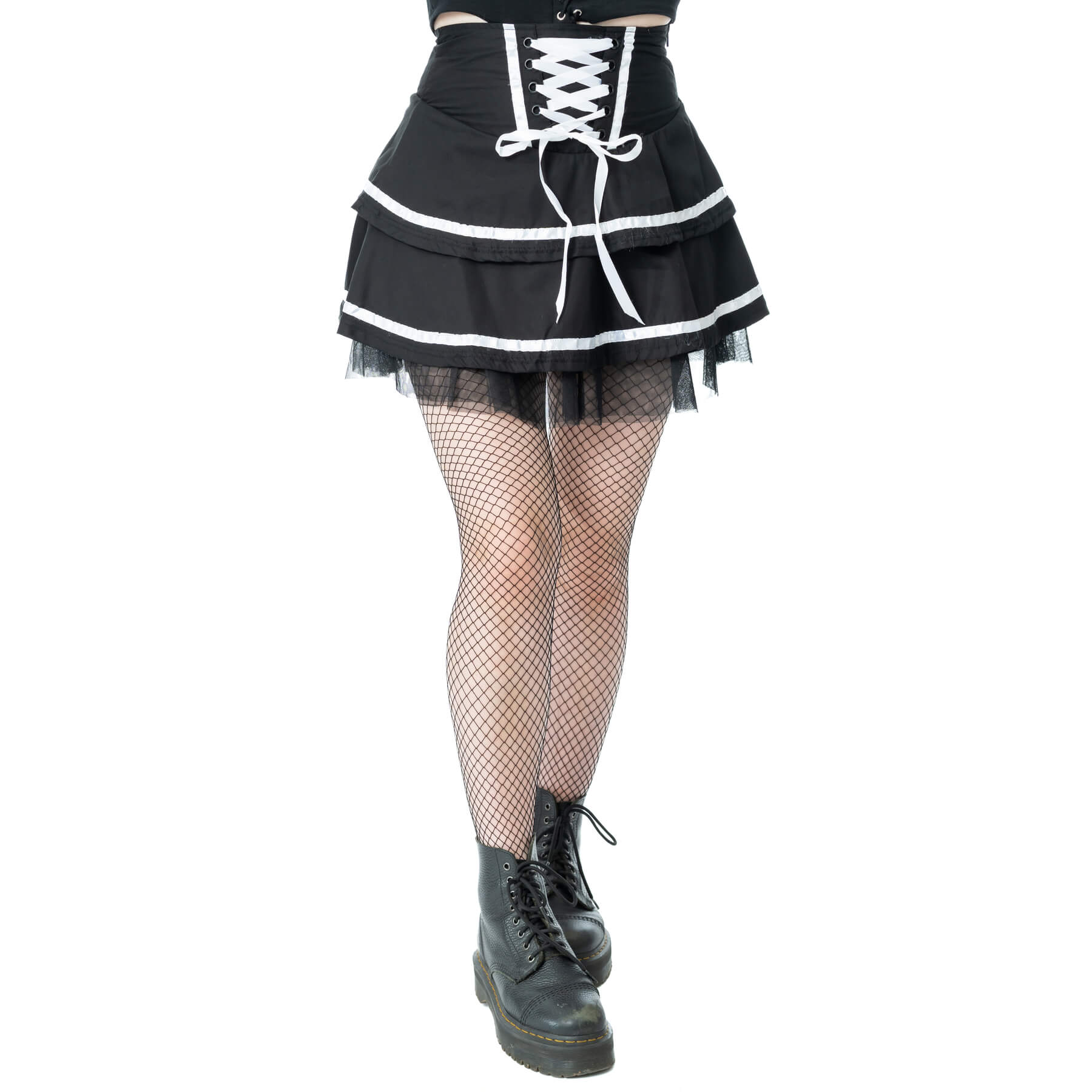 Schwarzer Rock PHANTOM WALTZ SKIRT mit Schnürung von Poizen Industries