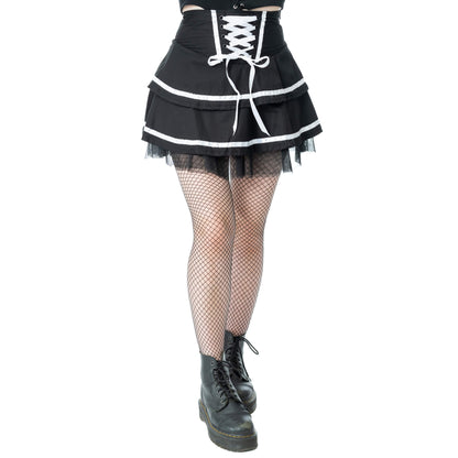 Schwarzer Rock PHANTOM WALTZ SKIRT mit Schnürung von Poizen Industries