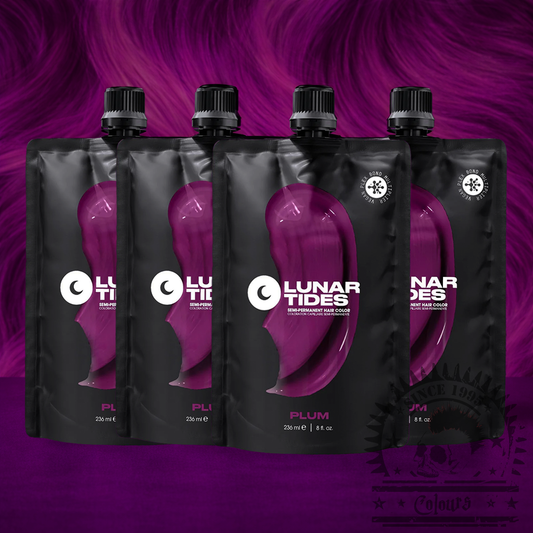 Vier semi-permanente Haartönungen 4er-Sparset Plum Purple in dem Farbton Lila mit pinken Untertönen von Lunar Tides