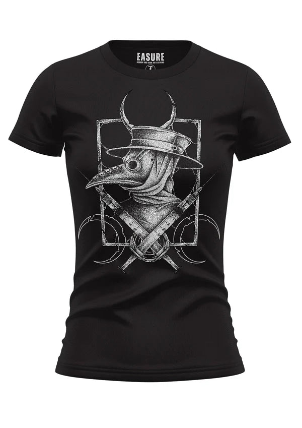 Schwarzes Oberteil PLAGUE DOCTOR Girlie Shirt mit großem Pestarztprint von Easure
