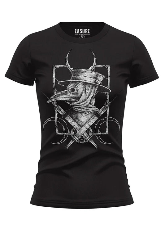 Schwarzes Oberteil PLAGUE DOCTOR Girlie Shirt mit großem Pestarztprint von Easure