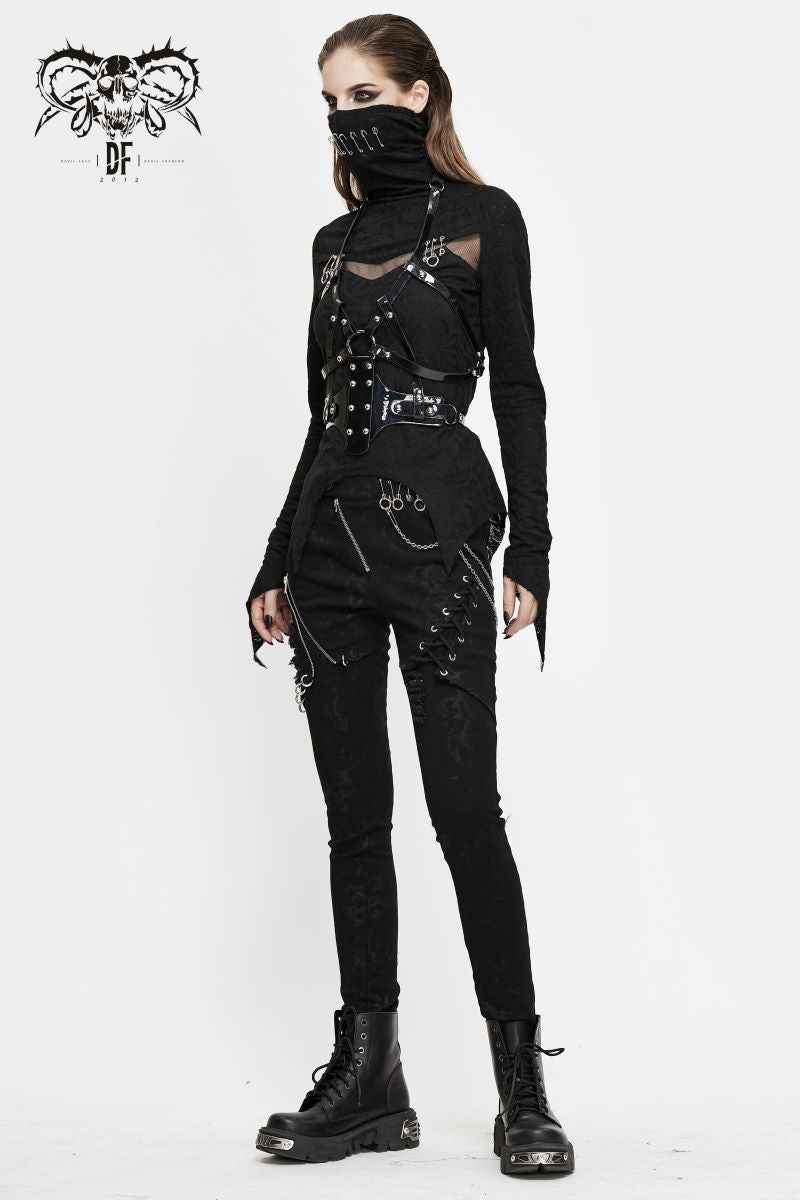 Schwarze Hose Beast Fiend Trousers mit Zierketten und Reißverschlüssen von Devil Fashion