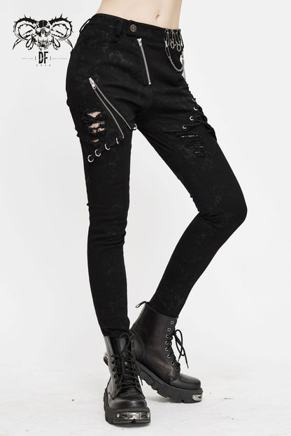 Schwarze Hose Beast Fiend Trousers mit Zierketten und Reißverschlüssen von Devil Fashion