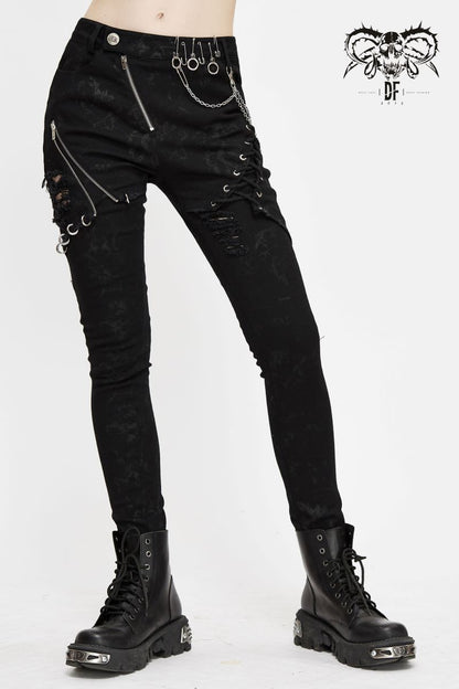 Schwarze Hose Beast Fiend Trousers mit Zierketten und Reißverschlüssen von Devil Fashion