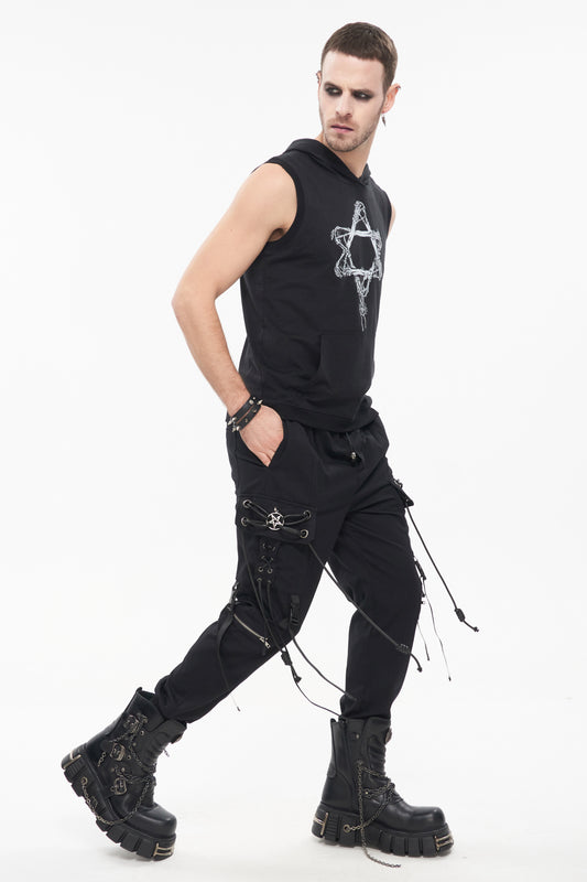 Schwarze Cargo-Hose Pentagram Cargo Pants im Techwear- und Streetstyle-Look von Devil Fashion