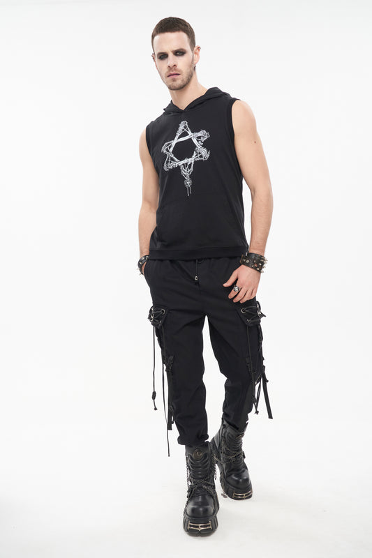 Schwarze Cargo-Hose Pentagram Cargo Pants im Techwear- und Streetstyle-Look von Devil Fashion