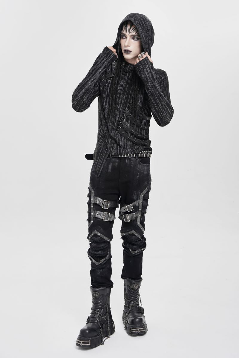 Schwarze Hose Fallout Knight Trousers mit Riemenelementen von Devil Fashion