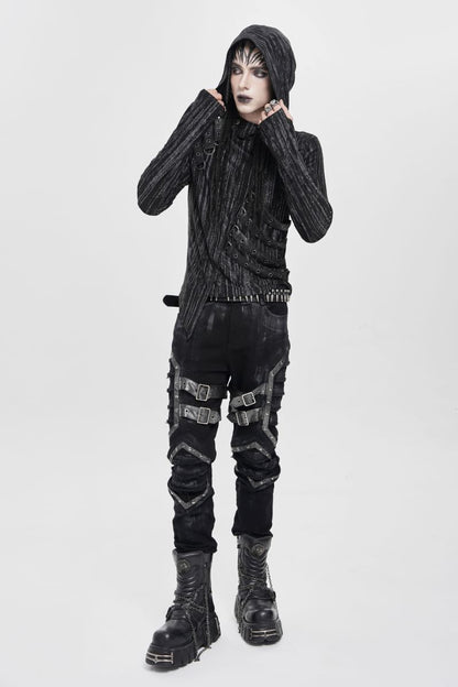 Schwarze Hose Fallout Knight Trousers mit Riemenelementen von Devil Fashion