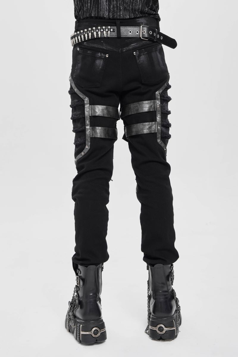 Schwarze Hose Fallout Knight Trousers mit Riemenelementen von Devil Fashion