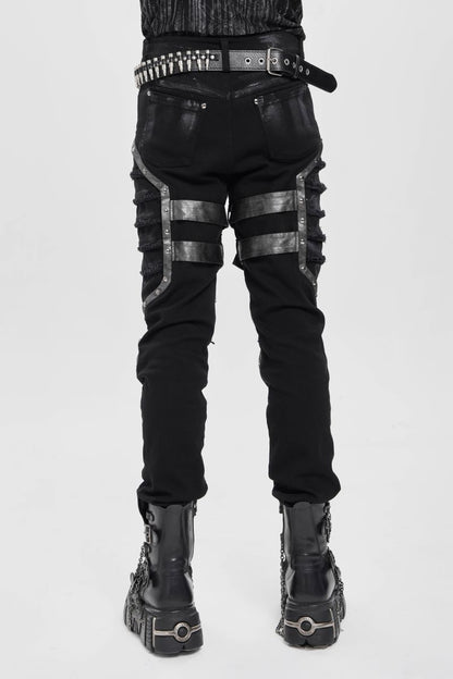 Schwarze Hose Fallout Knight Trousers mit Riemenelementen von Devil Fashion