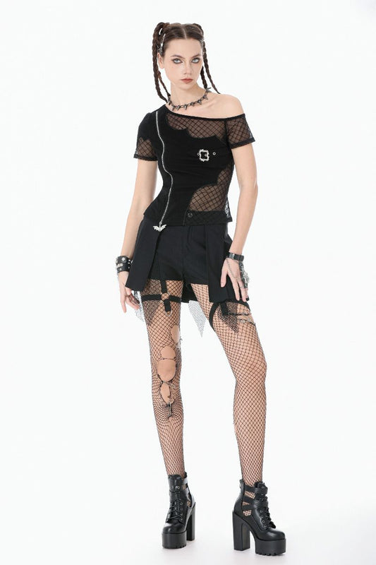 Schwarze, kurze Hose mit Überrock Sinamore Shorts von Dark In Love
