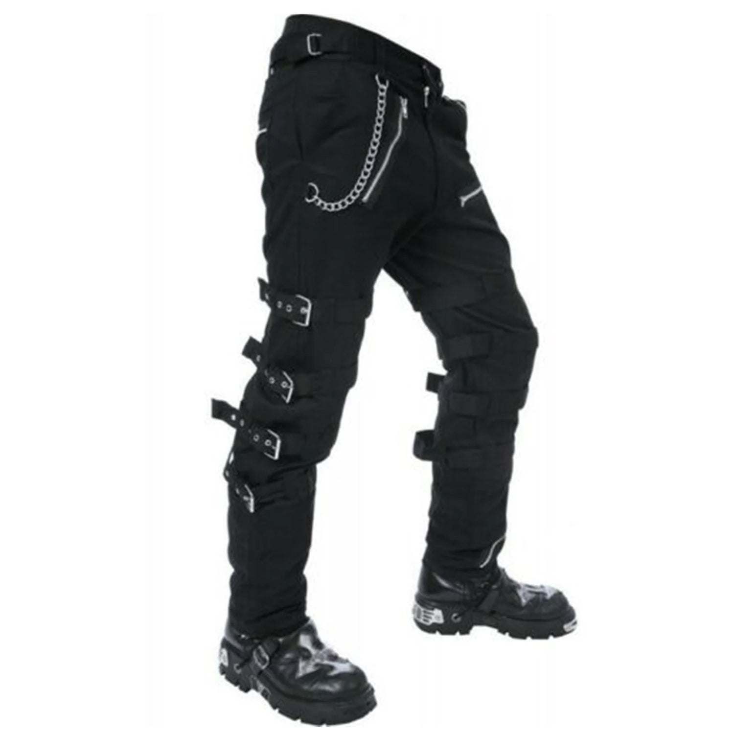 Schwarze Hose BUCKLE ZIPPER PANTS mit Ketten und Zierreißverschlüssen mit Colours Branding