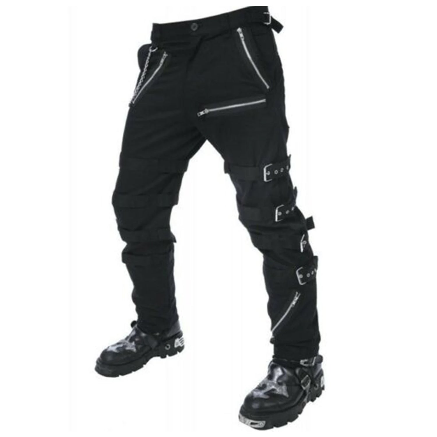 Schwarze Hose BUCKLE ZIPPER PANTS mit Ketten und Zierreißverschlüssen mit Colours Branding