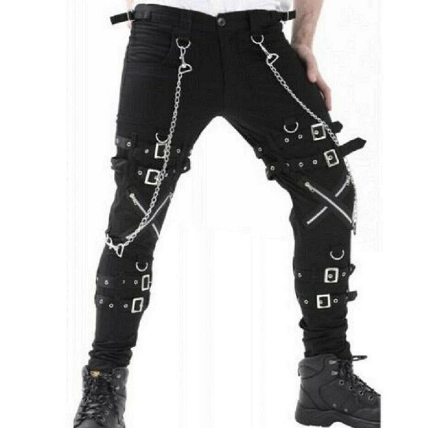 Schwarze Hose X-ZIPPER PANTS mit Ketten und Zierreißverschlüssen mit Colours Branding